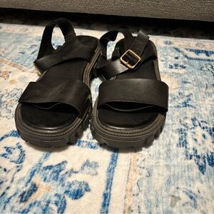 Chunky Black Sandals with Gold Buckle
